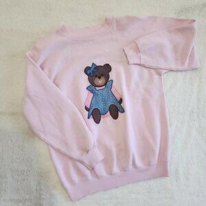 Vintage Light Pink Teddy Bear Graphic Crewneck Sweater Women's Size Medium